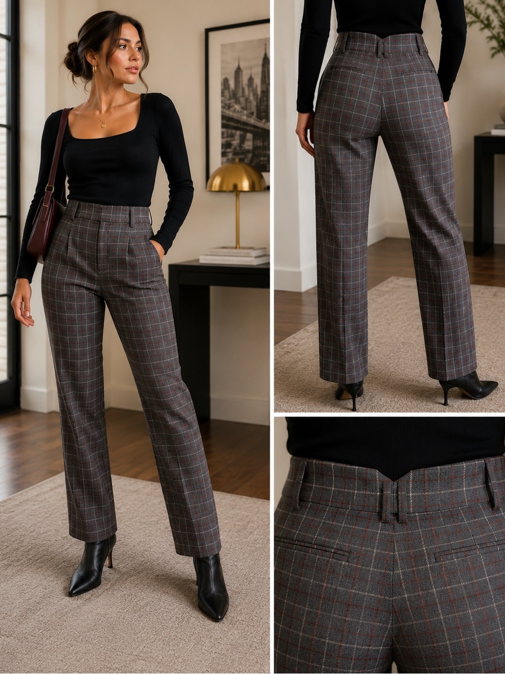 Express Glen Plaid Ankle High Rise Slim Trouser Pants | Career Office Y2K | 8R - Picture 1 of 16
